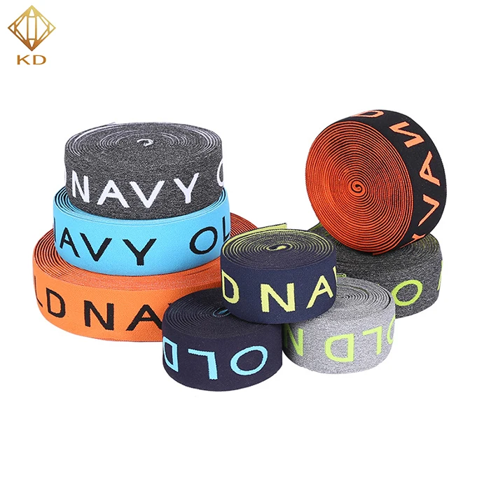 

Custom Polyester 2.5CM Elastic band with logo Jacquard print Webbing For Garment Bags underwear, Accept customized