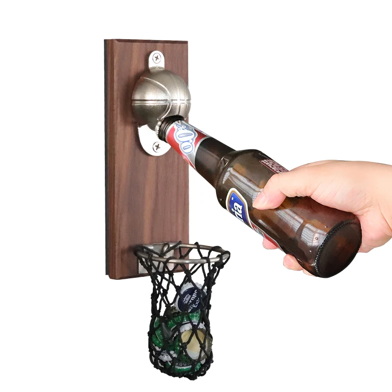 

Fridge mounted Steel Magnetic Bottle Opener Fridge Magnet Bottle Opener With Basket Hoop lid Catcher
