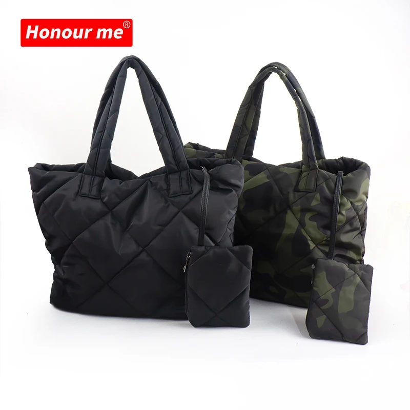 

Hot sale Down Fabric bag Camouflage Light Weight Hand Bag Fashion Winter Ladies Tote Puffer Bag For Woman