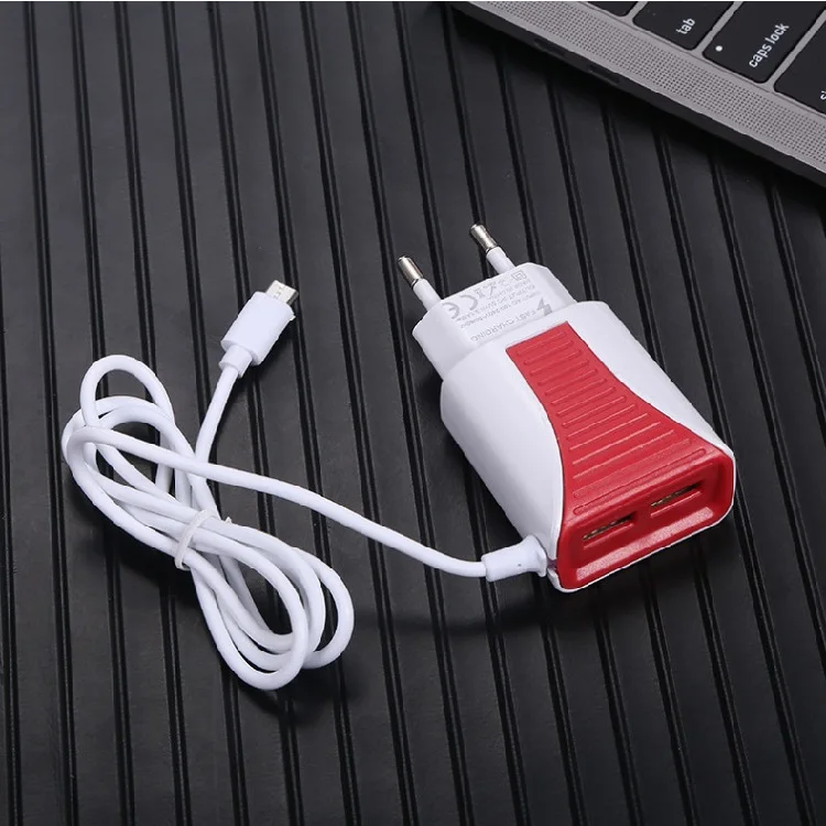 

trending products 2021 new arrivals Customizable logo wall charger 2usb luminous Mobile phone charger with V8 data cable