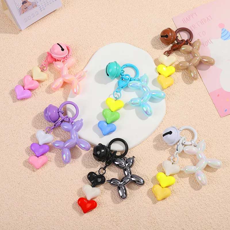 

Fashion Heart Pendant Charm Keychain Earphone Cover Bag Lanyard Accessories DIY Candy Color Balloon Dog Keychain For Girls Gift