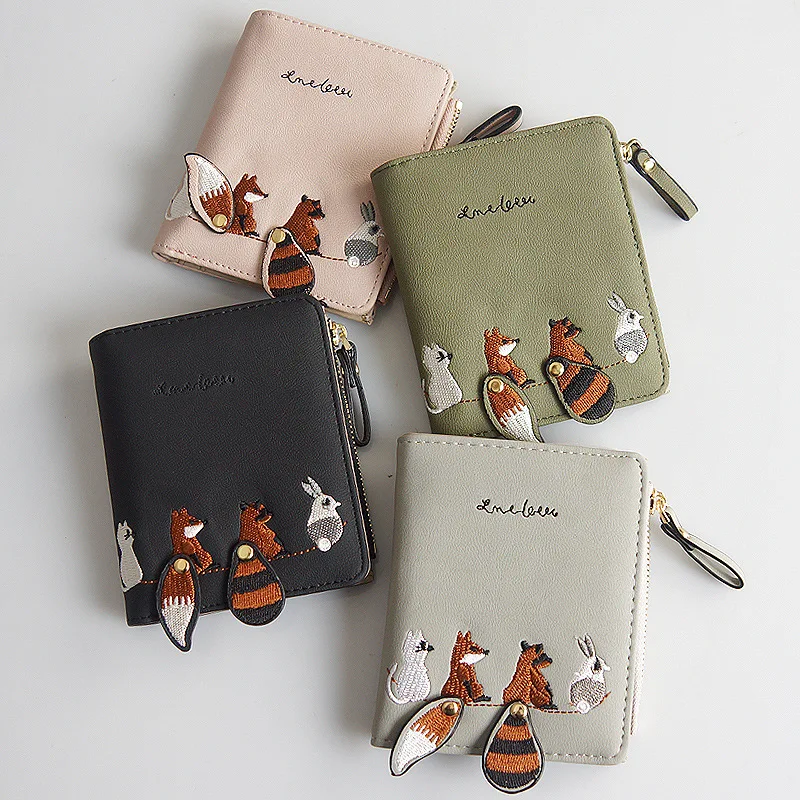 

Robo Wholesale Cute Mini Women Wallets High Quality Animal Short Wallet Fashion Change Wallet, Light grey, black, pink, dark green