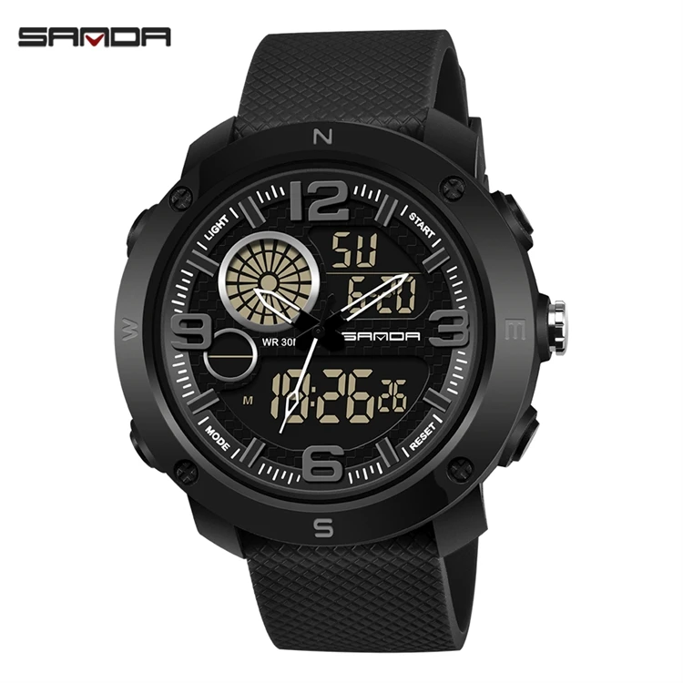 

SANDA 762 New Model Men Wristwatch Branded Digital Analog Week Day Showed Silicone Current Watch