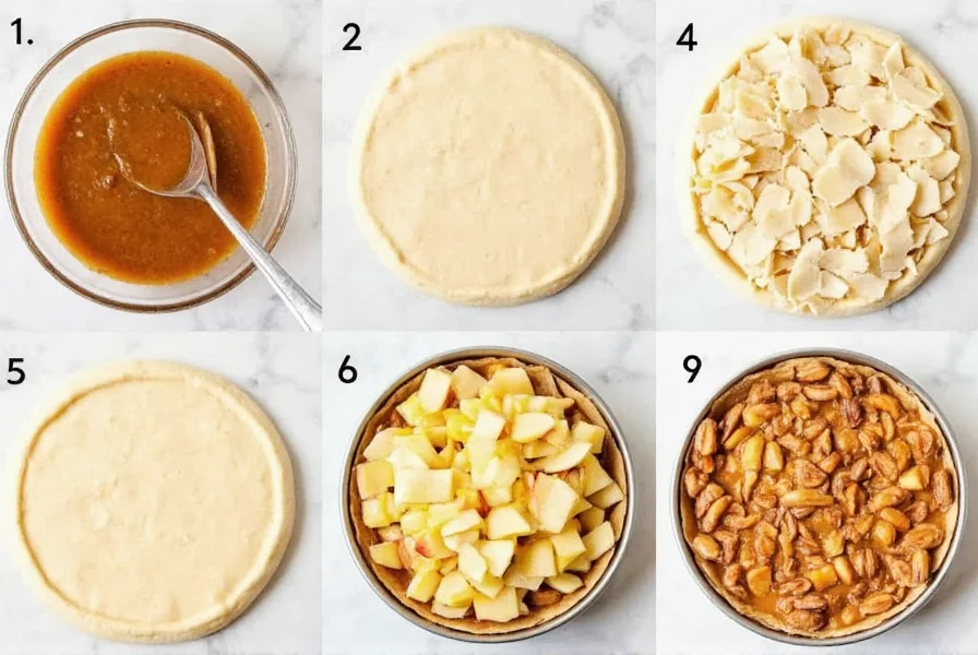 Step-by-step preparation of cinnamon roll apple pies showing layered pastry with apple filling