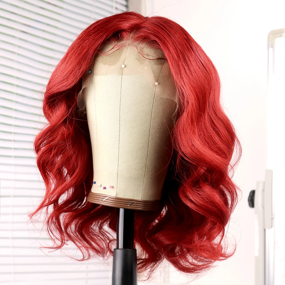 

Red Bob Lace Wig Lace Front Human Hair HD Swiss Glueless Body Wave Wig Short Bob Colorful Lace Wig for Women