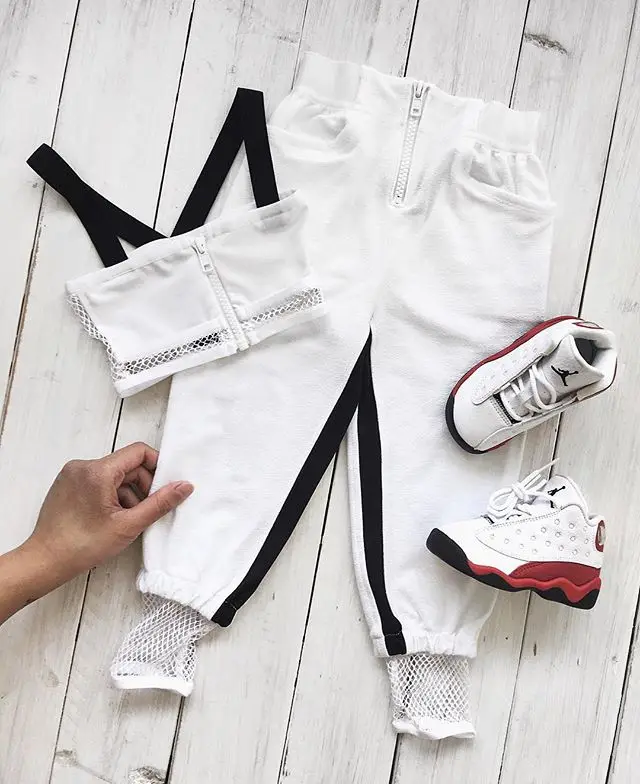 

White Children Clothing Girl 2pcs Clothes Outfits Set Girls Solid Color Crop Top T-shirts With Sports Pants and Zipper Outfits, Picture show