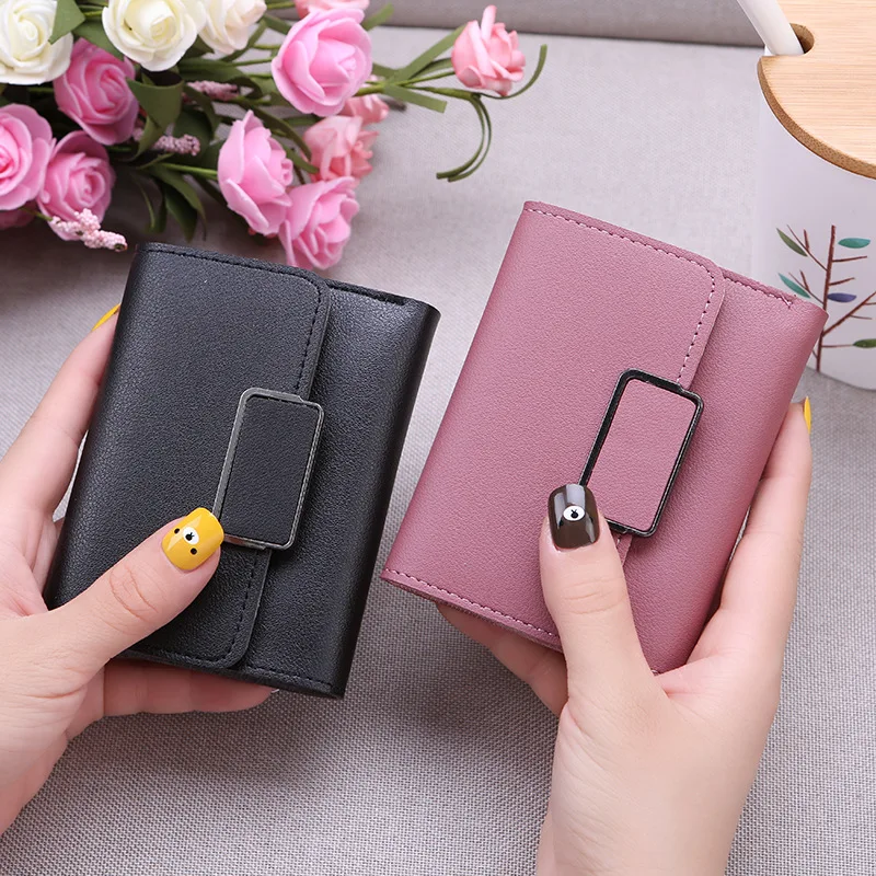 

Gulidd Wholesale Student Candy Color Fashion cute PU solid short design leather wallet, Multi