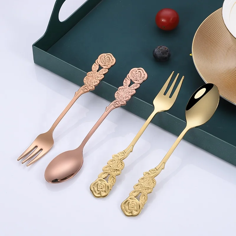 

Best selling products 2021 in usa amazon baby gold dessert tea coffee spoon and fork set stainless steel, Customized