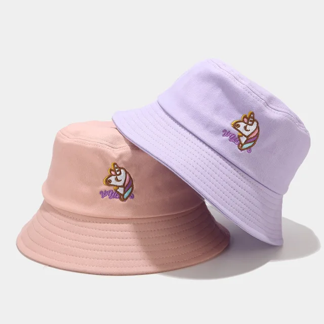 

Free shipping custom embroidery logo design your own unicorn chapeau bob coton hat private logo purple hot pink bucket hat pink, Many