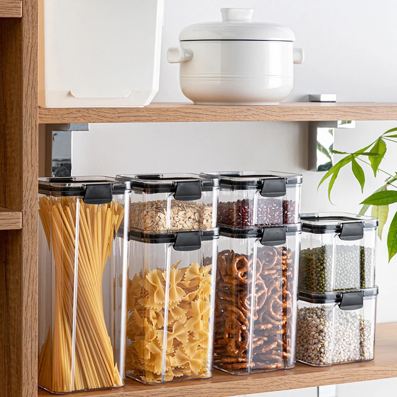 

Stackable Kitchen Canisters Set Clear Food Storage Jars Containers with Airtight Lid for Candy, Cookie, Rice, Sugar, Flour