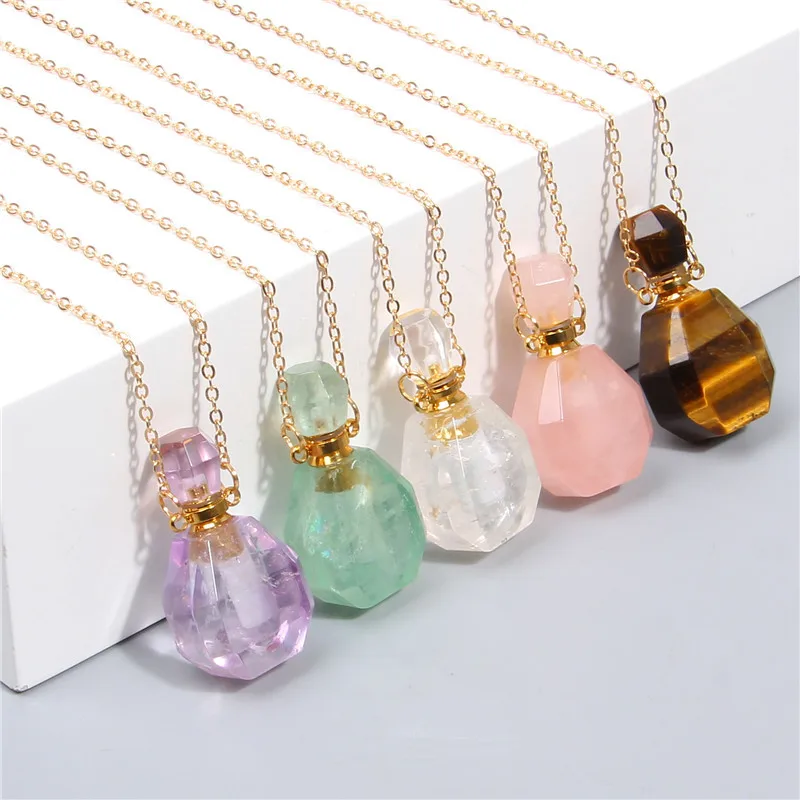 

New Arrival Good Quality Fashion Natural Crystal Perfume Bottle Essential Oil Bottle Pendants For Necklace Jewelry Making Women