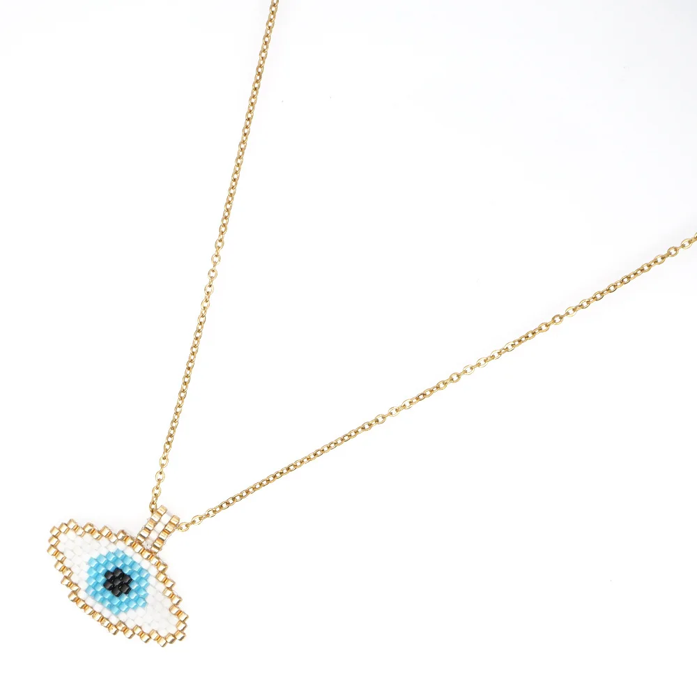 

Gold plated European dainty jewelry MIYUKI Japan Seed Beads Delice bead evil eyes pendant charm necklace