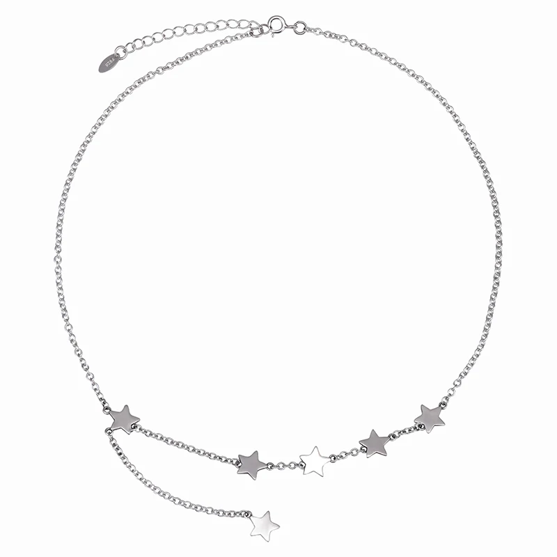 Simple andversatile 925 Sterling Silver Tiny Lucky multi small Star charm short style Choker Necklace