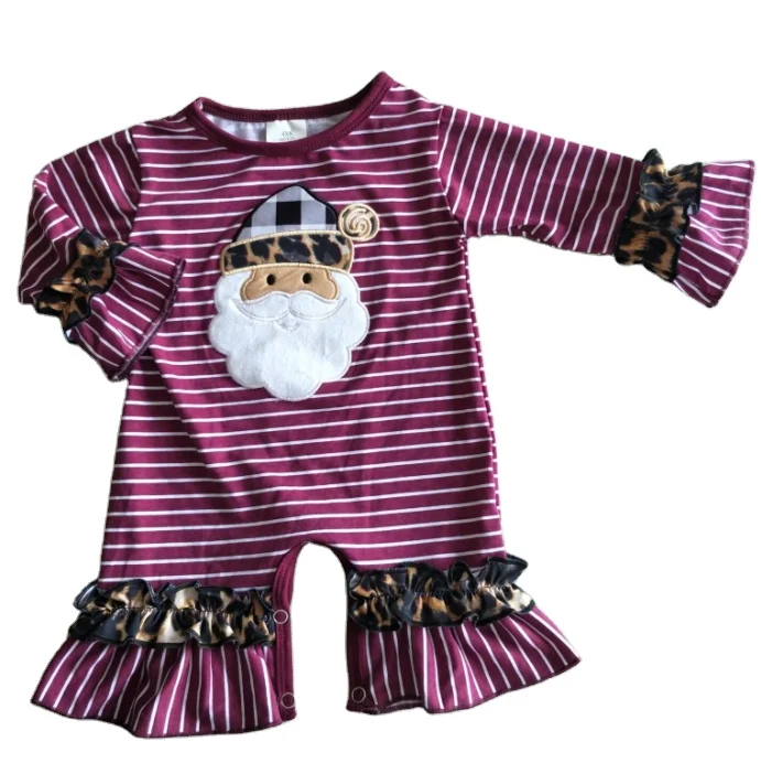 

Girls RTS Clothing No Moq Fall Winter Boutique Christmas Santa Long Sleeve Ruffle Romper