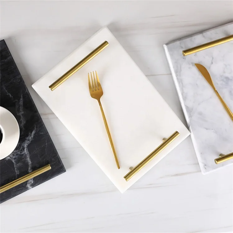 

Customized Design White Black Green Marble Tray Rectangle Kitchenware Set Gold Serving Tray Marble Tray Home Decor