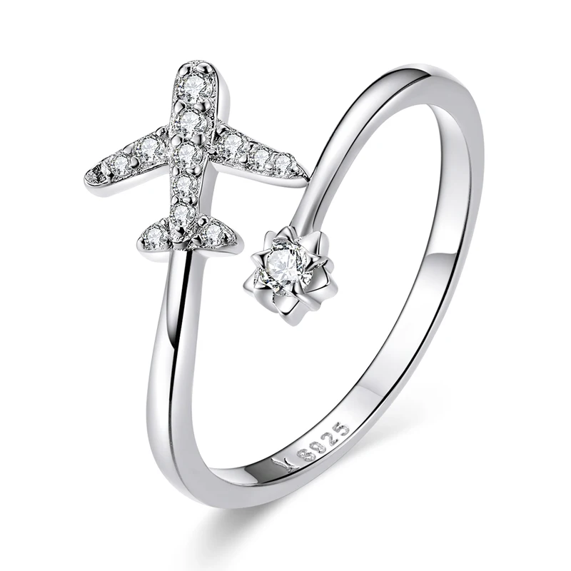 

925 silver ring adjustable zircon aircraft design ring jewelry pure silver ring women gifts