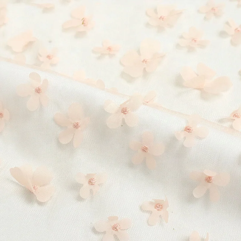 

Baby pink 3d flower lace tulle fabric multicolors in-stock, As pictured