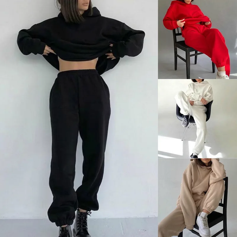 

custom hoodie women gym sweat sets100% cotton for woman leisure Keep warm plus size women's hoodies plain set
