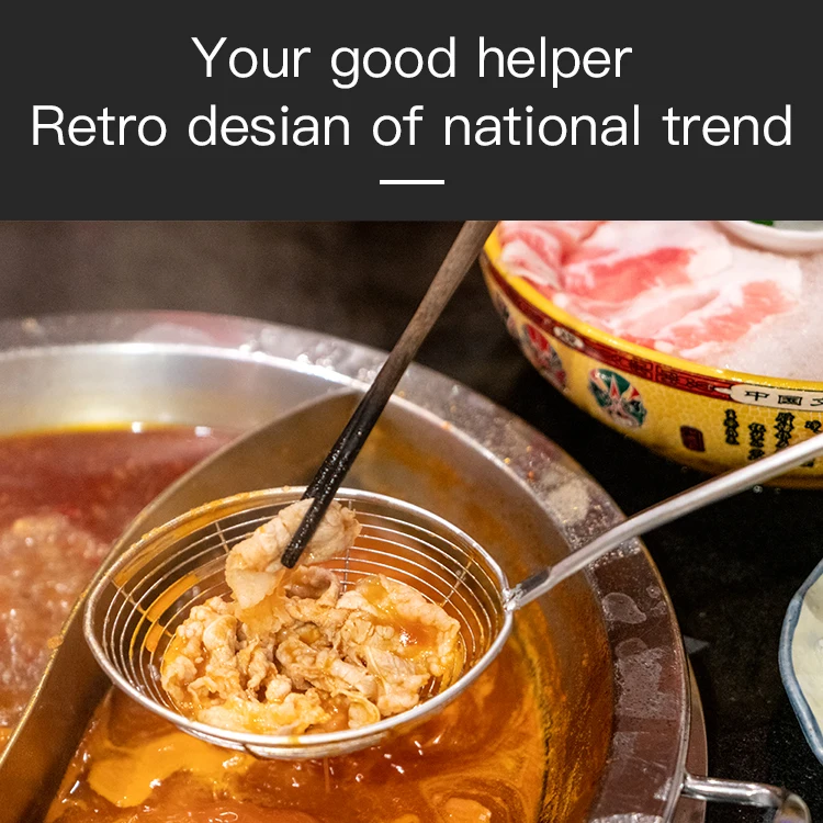 
304 Chinese style hot pot fine mesh strainer colander food strainer stainless steel strainer with wooden handle 