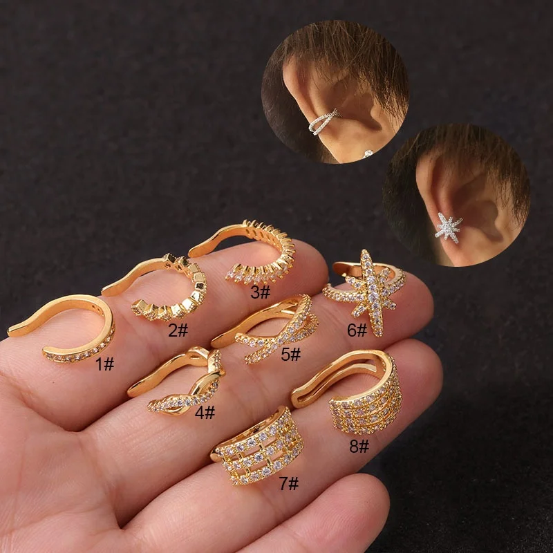 

Hot Sale Korean version creative zircon ear clip earring Anti allergic U-shaped gold plated ear cuff earrings for woman, Gold,silver