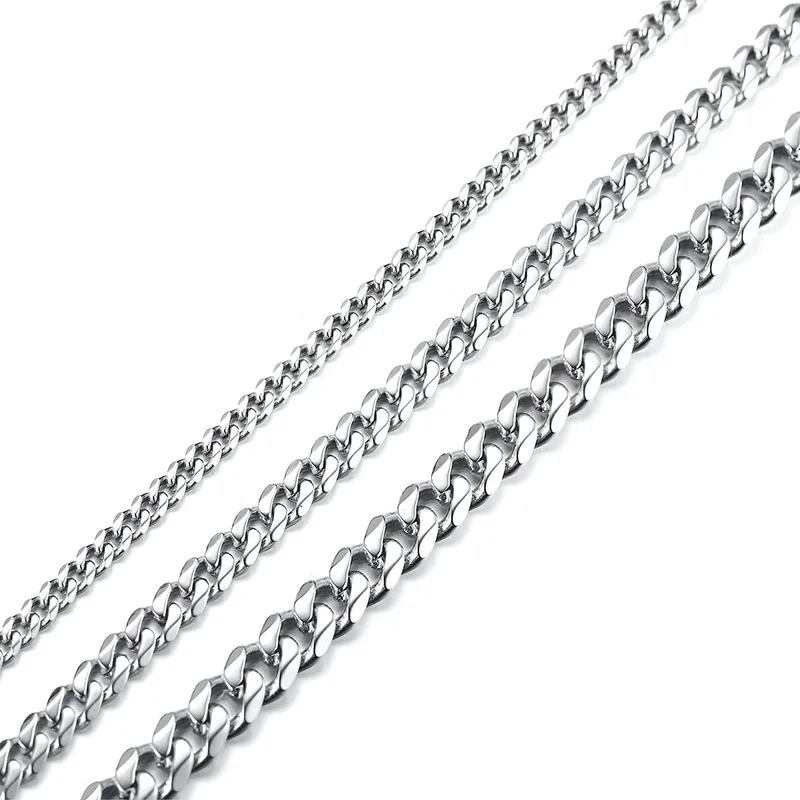 

3.6mm 5mm 7mm 9mm 11mm Hip Hop Titanium Steel Chain Stainless Steel Curb Chain For Men Necklace, Silver, gold