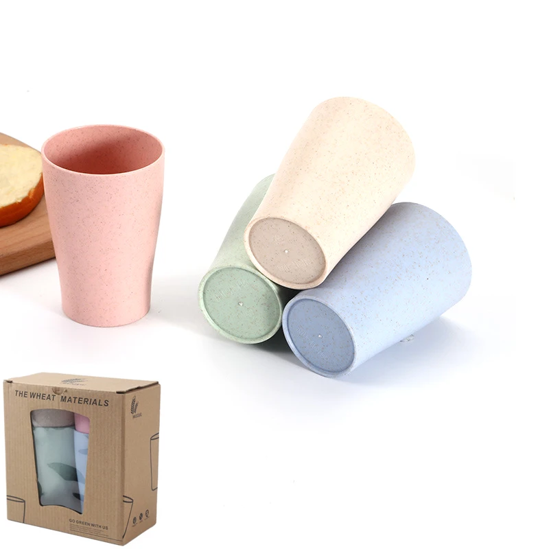 

Eco-Friendly Tumbler Coffee Cups Drinking Baby Stacking Biodegradable Tea Wheat Straw Cup Set, Green/beige/pink/blue