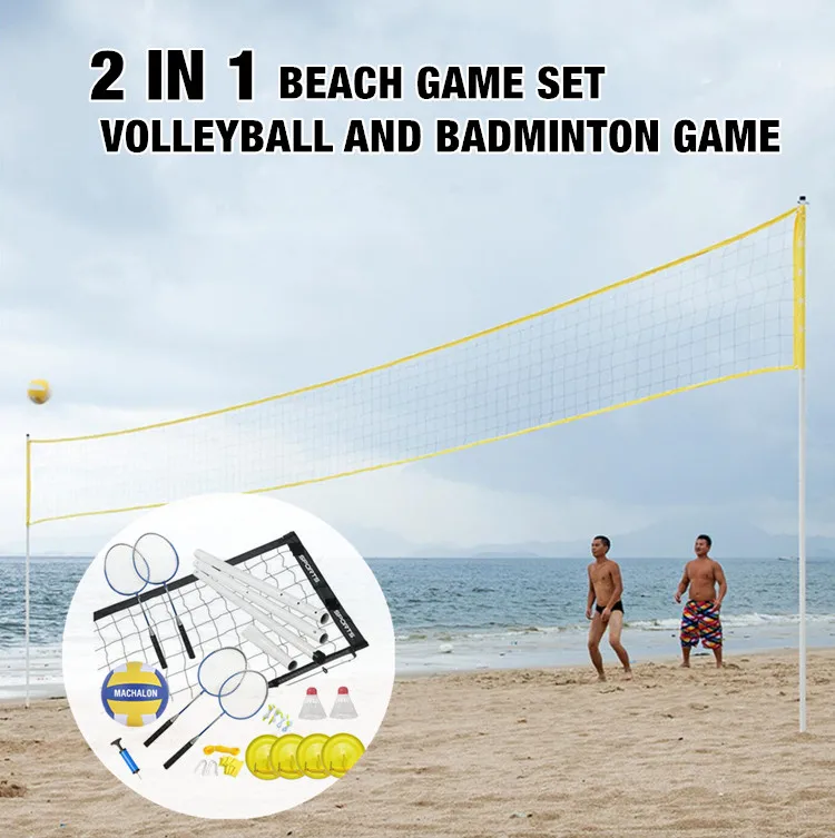 Portable Beach Volleyball And Badminton Game Aluminum Net Stand And