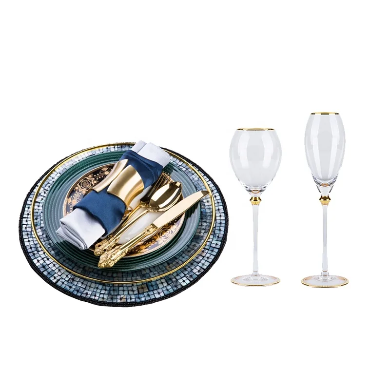 

European American Cutlery set model room Western ceramic flat steak dishes plate Phnom Penh dark green glass Dinnerware set