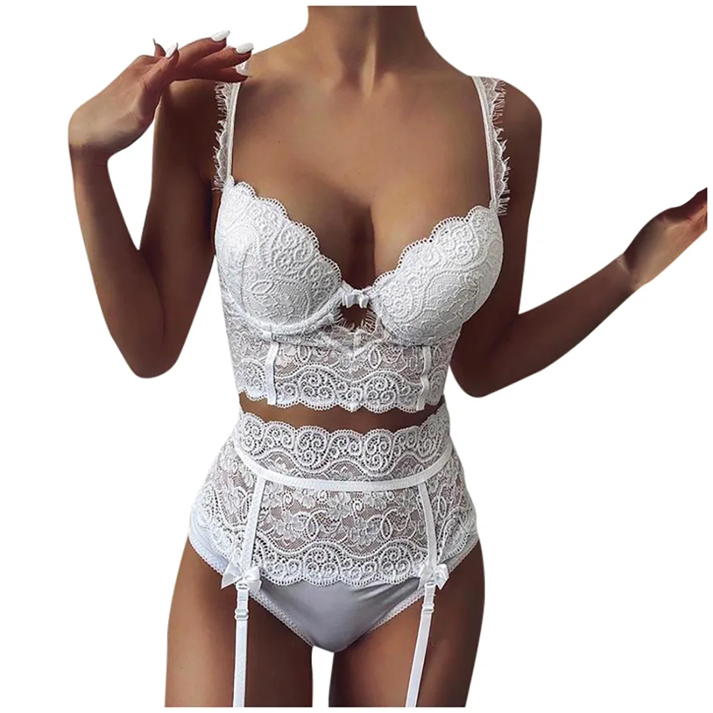 

Sexy lingerie with hollowed-out waistcoat uniform, White