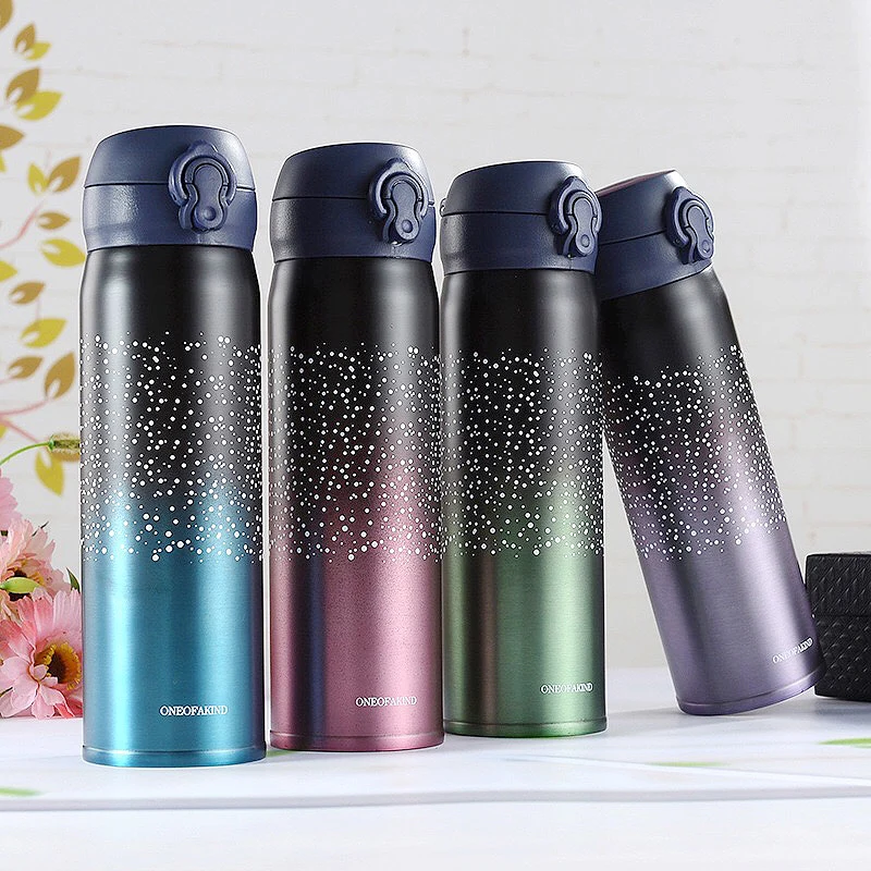 

Vacuum Flask Thermos Coffee For Tea Stainless Steel Cup Portable Stars Color Gradient Bottle Travel Thermal Mug 350ml/500ml