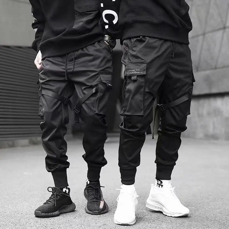 

2021 Men Multi-pocket Harem Hip Pop Pants Streetwear Sweatpants Hombre Tactical Trouser Male Casual Fashion Cargo Pants Men, Black