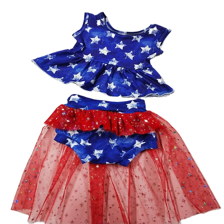 

2021 New arrival independence day girls' clothing sets solemn top and elegant skirt set 4th of July Tutu set Customized, #1