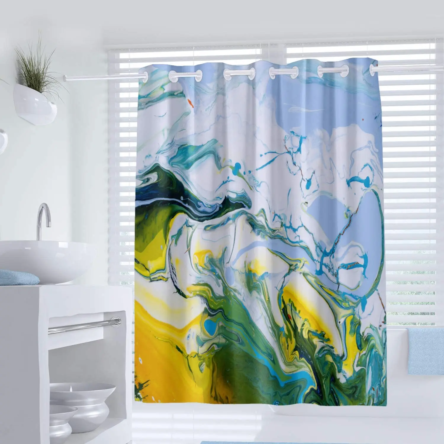 

Hookless Print Shower Curtain with Removable Polyester Shower Curtain Liner
