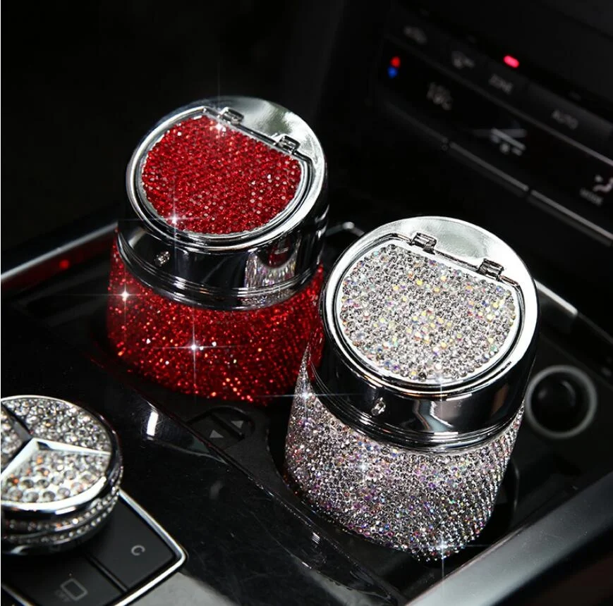 

Blingbling Rhinestone Car Ashtray With Lid Multi-Function Metal Ashtray, Picture