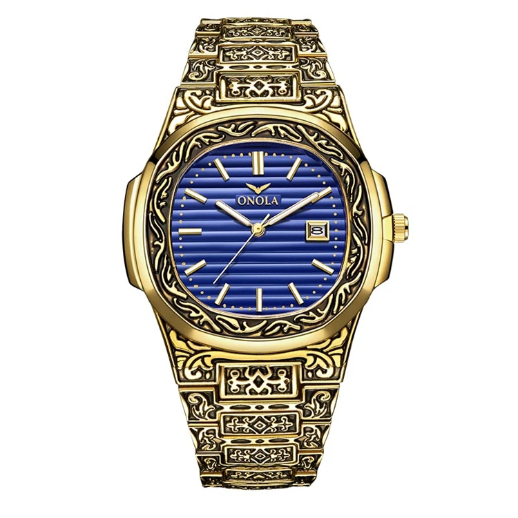 

ONOLA 3808 Creative Design Retro Men Quartz Wristwatches Full Steel Calendar Waterproof Fashion Mens Top Brand Luxury Male Clock
