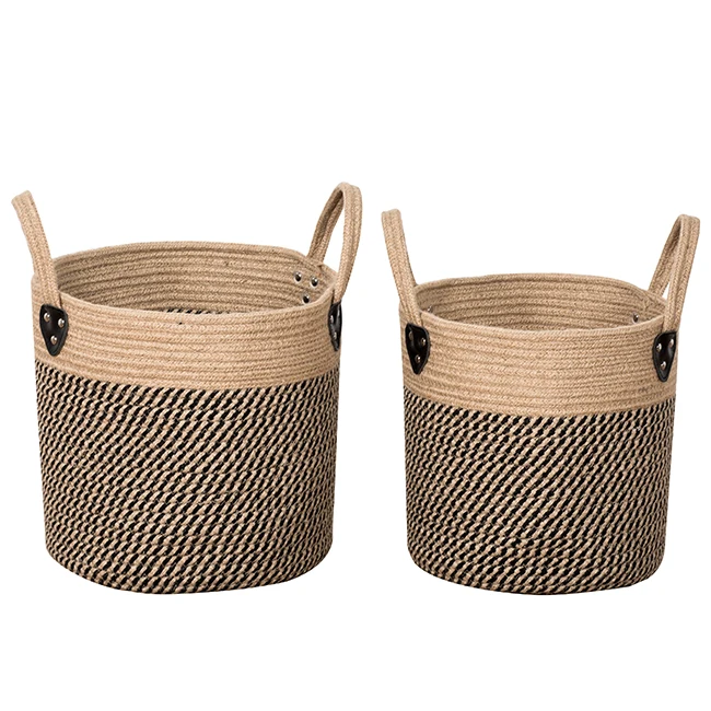 

Set Of 2 Pack Basket Flower Pots Planter For Plants, Storage, Crafts, Brown