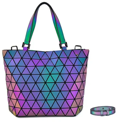 

Shoulder Messenger Bag Fashion Pu Women Handbag Casual Tote Drawstring Shoulder Bags Luminous Geometric Bucket Bag