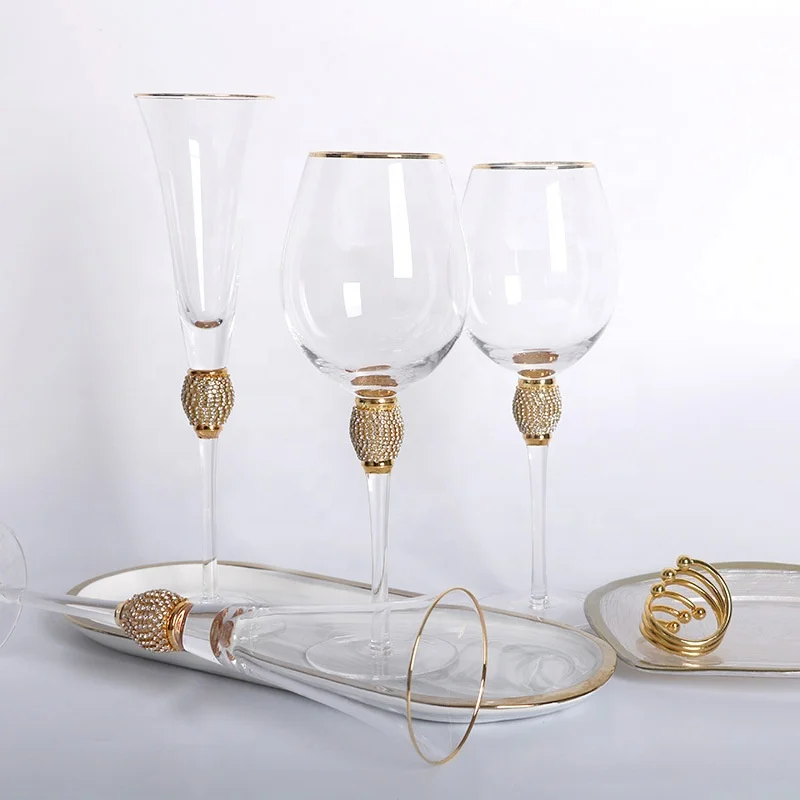 

2021 European Luxury Style Crystal Diamond Gold Rimmed Wine Glasses Champagne Glasses Cocktail Glass for Wedding Party Dinner, Amber,grey and iridescent