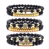 

Wholesale 2pc/sets beads Natural stone Bracelets for women Micro Pave CZ Ball Charms Bracelet Men jewelry