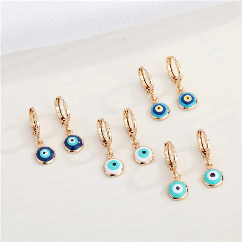

14K Gold Plated Eyes Huggie Hoop Earrings Women Girls Gift Jewelry Enamel Turkish Blue Eyes Earrings
