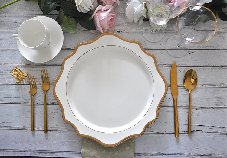 Mexican Gold Rim Porcelain Dinnerware Plate Wedding Table Banquet