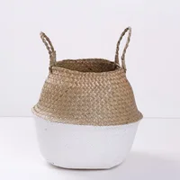 

P356 Bamboo Handmade Basket Planter Multifunctional Laundry Straw Patchwork Wicker Rattan Seagrass Garden Flowerpot Planter