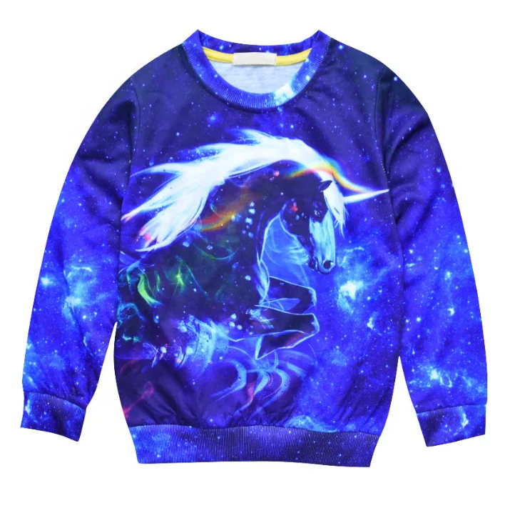 

Autumn Boys 100% Cotton Fashion Unicorn Print Long Sleeve Nary Blue Pullover Sweatshirt