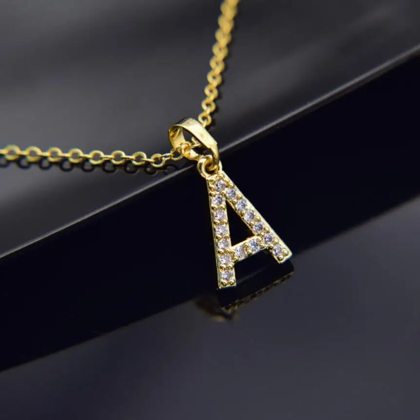

Hot Sale Simple Jewelry Gold Diamond Crystal Initial Letter Charms Pendant Necklace