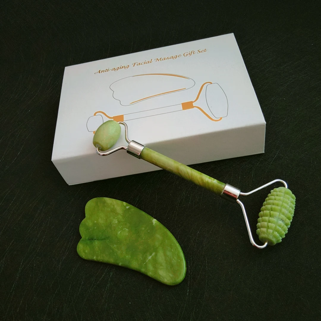 

Natural Xiuyan Jade Stone Facial Jade Roller Guasha Stone Board Massage Set