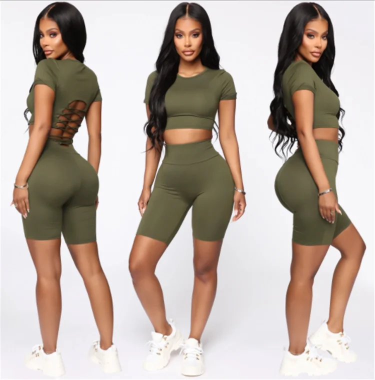 

2020 Newest Fashion casual shorts two piece yoga sport set Women Gym Suit