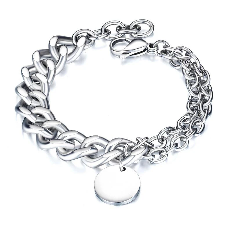 

fashion silver chain bracelet hip hop stainless steel round pendant men bracelet (SK1119), As picture