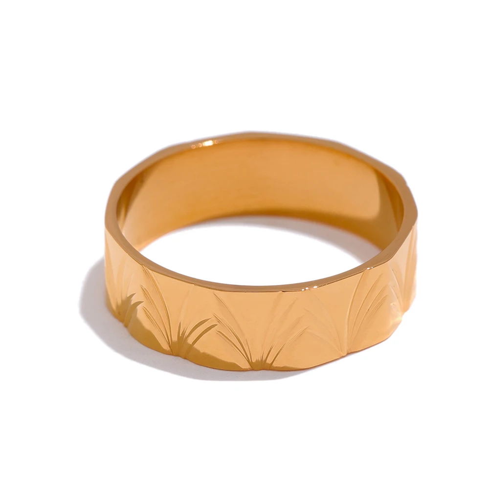 JINYOU 1256 Waterproof Flower Plant Jewelry 18K Gold Plated Finger Stainless Steel Simple Ring Women 2022