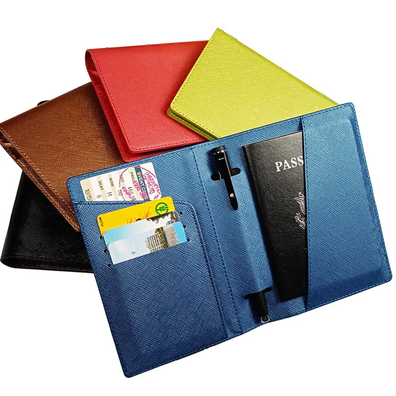 

High Quality Customize Logo Leather Travel Passport Holder Cover With Pen Loop, Black,blue,red or customized