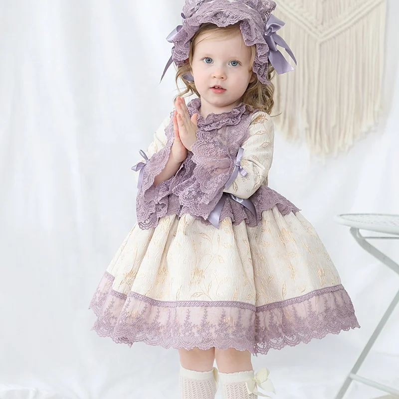 

Kids winter gorgeous lace 3pcs set dress Europe party baby girls Spanish dress